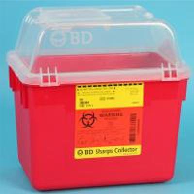 Picture of Sharps Container BD™ 26 X 29 X 17 cm 8 Quart Red Base / Clear Lid Vertical Entry Hinged Snap On Lid305344