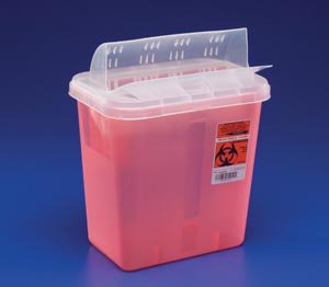 Picture of Sharps Container In-Room™ 16-1/4 H X 13-3/4 W X 6 D Inch 3 Gallon Translucent Red Base / Translucent Lid Horizontal Entry Flap Lid85221R