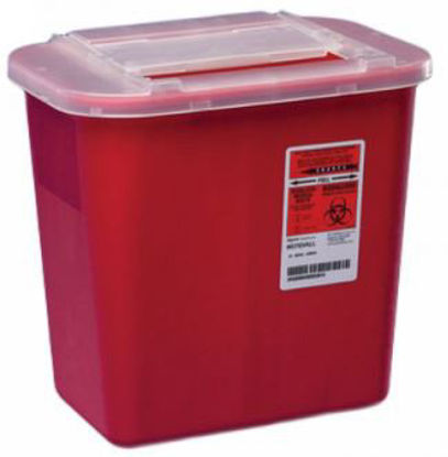 Picture of Sharps Container Sharps-A-Gator™ 10-1/4 H X 7 D X 10-1/2 W Inch 2 Gallon Red Base / Translucent Lid Vertical Entry Sliding Lid31142222