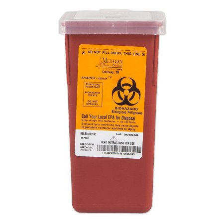 Picture of Sharps Container Sharps® 7 H X 3-1/2 W X 3-1/2 D Inch 1 Quart Red Base / Translucent Lid Vertical Entry Hinged Snap On Lid8702