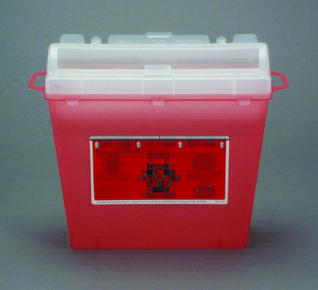Picture of Sharps Container Bemis™ Sentinel 10 H X 5-1/4 W X 11 D Inch 1.25 Gallon Translucent Red Base / Translucent Lid Horizontal Entry Rotating Lid175 030