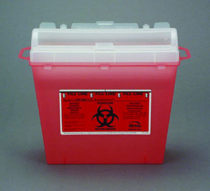 Picture of Sharps Container Bemis™ Sentinel 10 H X 5-1/4 W X 11 D Inch 1.25 Gallon Translucent Red Base / Translucent Lid Horizontal Entry Rotating Lid175 030