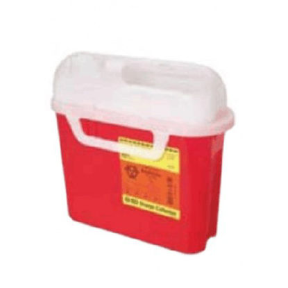 Picture of Sharps Container BD™ 12 H X 12 W X 4-4/5 D Inch 5.4 Quart Red Base / White Lid Horizontal Entry Counter Balanced Door Lid305426