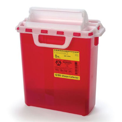 Picture of Sharps Container BD™ 16-3/5 H X 10-7/10 W X 6 D Inch 3 Gallon Red Base / Pearl Lid Horizontal Entry Counter Balanced Door Lid305436