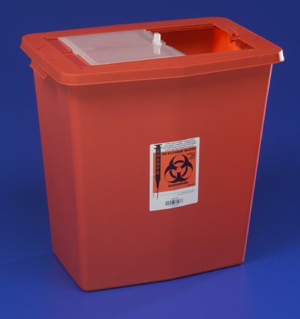 Picture of Sharps Container SharpSafety™ 26 H X 18-1/4 W X 12-3/4 D Inch 18 Gallon Red Base / Translucent Lid Vertical Entry Sliding Lid8938