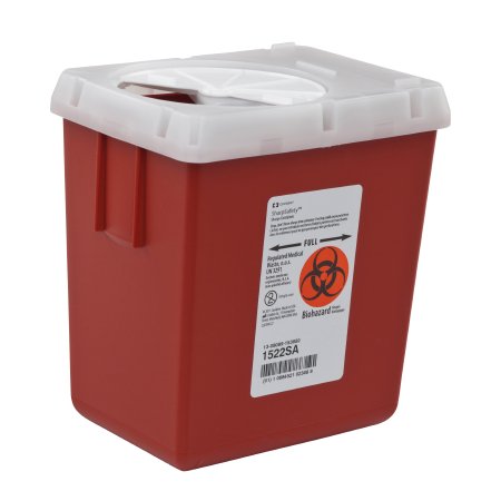 Picture of Sharps Container AutoDrop™ 7-1/4 H X 6-1/2 W X 4-1/2 D Inch 2.2 Quart Red Base / White Lid Vertical Entry Rotating Lid1522SA