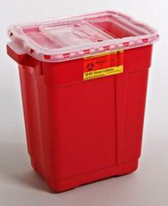 Picture of Sharps Container BD™ 26-1/4 H X 20 0W X 14-3/4 D Inch 19 Gallon Red Base / Clear Lid Vertical Entry Sliding Lid305609