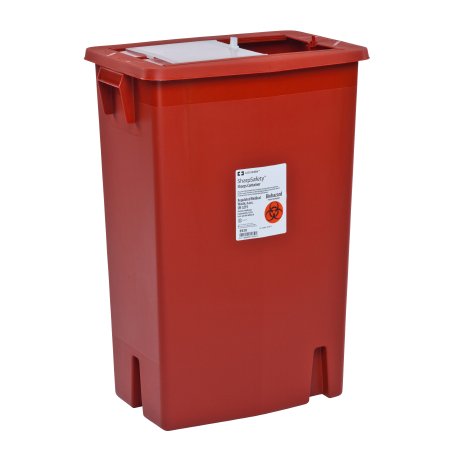 Picture of Sharps Container SharpSafety™ 18-3/4 H X 18-1/4 W X 12-3/4 D Inch 12 Gallon Red Base / Clear Lid Vertical Entry Sliding Lid8935
