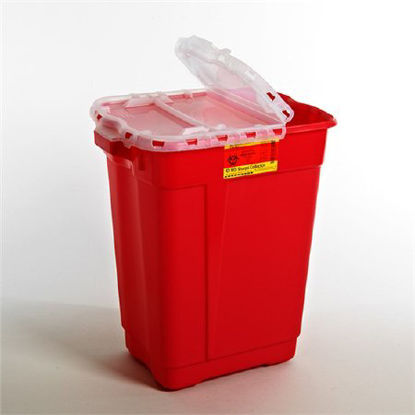 Picture of Sharps Container BD™ 23-1/2 H X 20 W X 14-3/4 D Inch 17 Gallon Red Base / White Lid Vertical Entry Hinged Snap On Lid305610