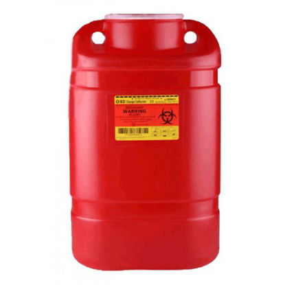 Picture of Sharps Container BD™ 18 H X 7-1/2 W X 10-1/2 D Inch 5 Gallon Red Base / White Lid Vertical Entry Hinged Snap On Lid305477