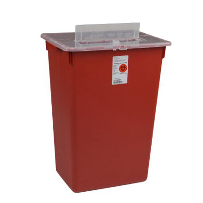 Picture of Sharps Container Sharps-A-Gator™ 14 H X 15-1/2 W X 12 D Inch 7 Gallon Red Base / Clear Lid Vertical Entry Hinged Split Lid31156550