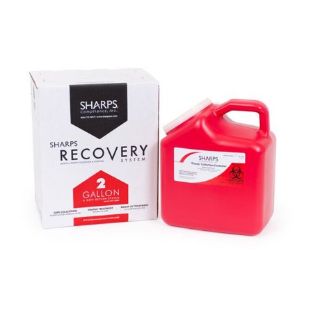 Picture of Mailback Sharps Container The Sharps Disposal By Mail System® PRO-TEC® 11 H X 6 W X 9 L Inch 2 Gallon Red Base / White Lid Vertical Entry Snap On Lid12000-012