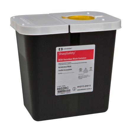 Picture of RCRA Waste Container SharpSafety™ 10 H X 10-1/2 W X 7-1/4 D Inch 2 Gallon Black Base / White Lid Horizontal Entry Gasketed Hinged Lid8602RC