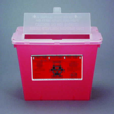 Picture of Sharps Container Bemis™ Sentinel 8-5/8 H X 11-5/8 L X 7-3/4 W Inch 2 Gallon Translucent Red Base / Translucent Lid Horizontal Entry Flap Lid102 030
