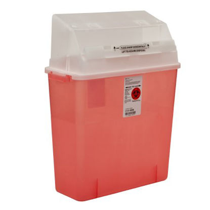 Picture of Sharps Container GatorGuard™ In-Room™ 20-1/2 H X 14 W X 6 D Inch 3 Gallon Translucent Red Base / Clear Lid Horizontal Entry Counter Balanced Door Lid31314886