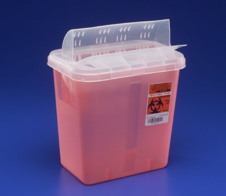 Picture of Sharps Container SharpSafety™ 12-3/4 H X 7-1/4 D X 10-1/2 W Inch 2 Gallon Translucent Red Base / Translucent Lid Horizontal Entry Flap Lid89651