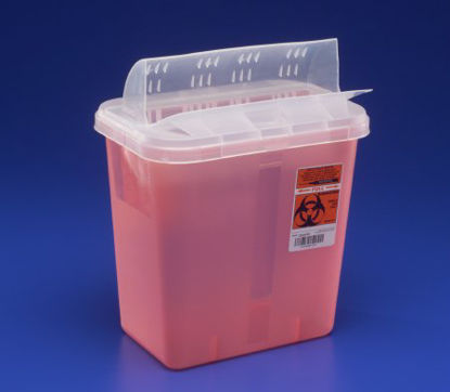Picture of Sharps Container SharpSafety™ 12-3/4 H X 7-1/4 D X 10-1/2 W Inch 2 Gallon Translucent Red Base / Translucent Lid Horizontal Entry Flap Lid89651