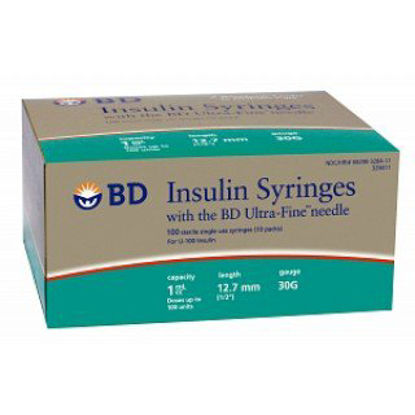 Picture of Insulin Syringe with Needle Ultra-Fine™ 1 mL 30 Gauge 1/2 Inch Attached Needle Without Safety328411