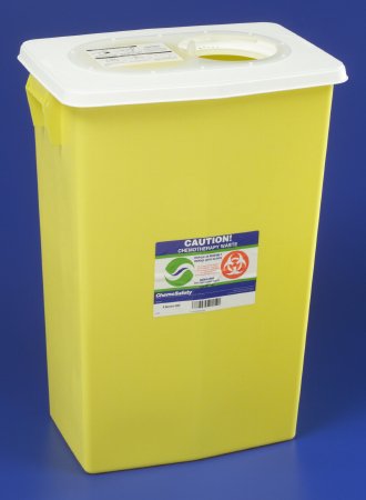 Picture of Chemotherapy Waste Container SharpSafety™ 26 H X 12-3/4 D X 18-1/4 W Inch 18 Gallon Yellow Base / White Lid Vertical Entry Gasketed Sliding Lid8939