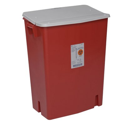 Picture of Perfusion Waste Container SharpSafety™ 27-1/2 H X 15-1/4 D X 21-1/4 W Inch 30 Gallon Red Base / White Lid Horizontal / Vertical Entry Gasketed Hinged Lid8930SA