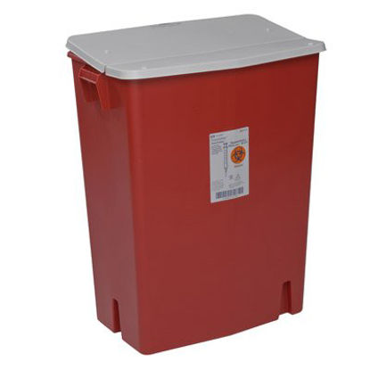 Picture of Perfusion Waste Container SharpSafety™ 27-1/2 H X 15-1/4 D X 21-1/4 W Inch 30 Gallon Red Base / White Lid Horizontal / Vertical Entry Gasketed Hinged Lid8930SA