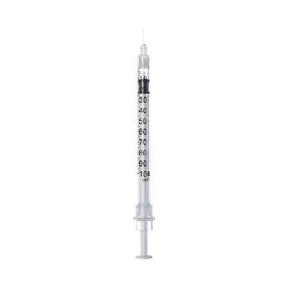 Picture of Insulin Syringe with Needle Sol-Care™ 1 mL 29 Gauge 1/2 Inch Attached Needle Retractable Needle100017IM
