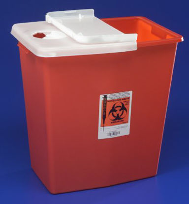 Picture of Sharps Container SharpSafety™ 18-3/4 H X 18-1/4 W X 12-3/4 D Inch 12 Gallon Red Base / White Lid Vertical Entry Hinged Lid8933