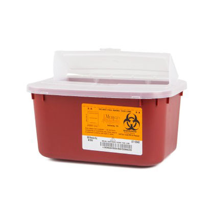 Picture of Sharps Container Sharps® 5 H X 10 W X 7 D Inch 1 Gallon Red Base / Translucent Lid Horizontal Entry Hinged Snap On Lid8703