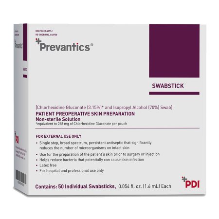 Picture of Impregnated Swabstick Prevantics® 3.15% / 70% Strength CHG (Chlorhexidine Gluconate) / Isopropyl Alcohol Individual Packet NonSterileS40750