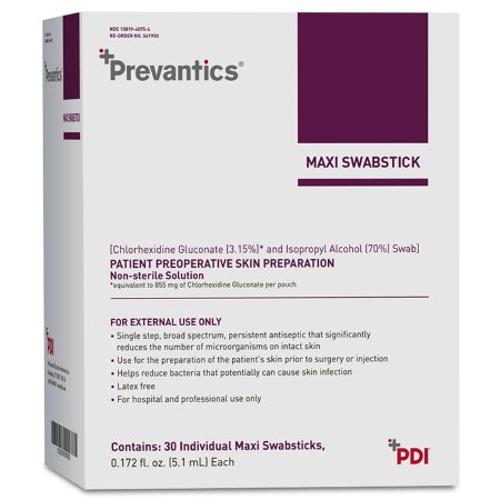 Picture of Impregnated Swabstick Prevantics® Maxi 3.15% / 70% Strength CHG (Chlorhexidine Gluconate) / Isopropyl Alcohol Individual Packet NonSterileS41950