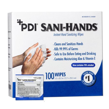 Picture of Hand Sanitizing Wipe Sani-Hands® 100 Count Ethyl Alcohol Wipe Individual PacketD43600