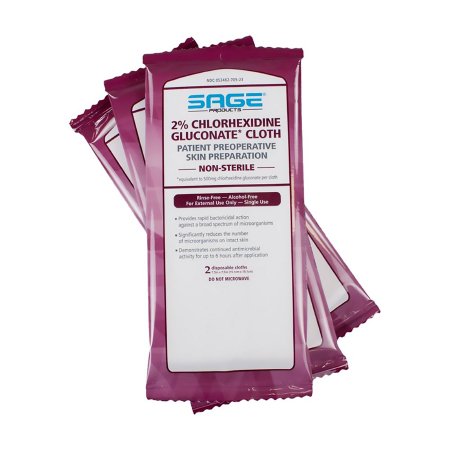 Picture of Skin Prep Wipe Sage® 2 per Pack Soft Pack 2% Strength CHG (Chlorhexidine Gluconate) NonSterile9705
