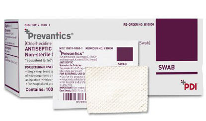 Picture of Antiseptic Prep Pad Prevantics® 3.15% / 70% Strength CHG (Chlorhexidine Gluconate) / Isopropyl Alcohol Individual Packet NonSterile23-100-110