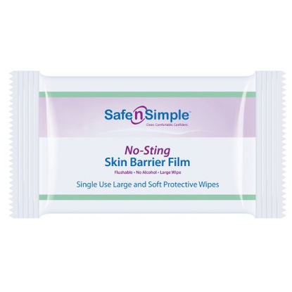 Picture of Skin Barrier Wipe Safe N Simple™ No-Sting 60% / 20% Strength Purified Water / Polyvinylpyrrolidone / Glycerin / Propylene Glycol Individual Packet Large NonSterileSNS00807