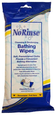 Picture of Rinse-Free Bath Wipe No Rinse® Soft Pack Water / Propylene Glycol / Glycerin / Aloe Scented 8 Count01000