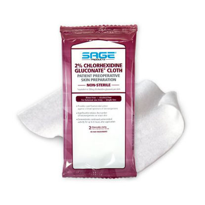 Picture of Skin Prep Wipe Sage® 2 per Pack Soft Pack 2% Strength CHG (Chlorhexidine Gluconate) NonSterile9706