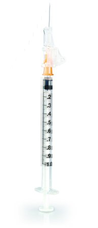 Picture of Syringe with Hypodermic Needle McKesson Prevent® SG 1 mL 25 Gauge 5/8 Inch Detachable Needle Sliding Safety Needle306611