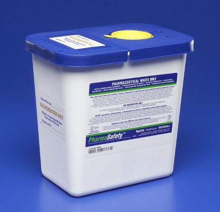 Picture of Pharmaceutical Waste Container PharmaSafety™ 10 H X 10-1/2 W X 7-1/4 D Inch 2 Gallon White Base / Blue Lid Vertical Entry Hinged Lid8820