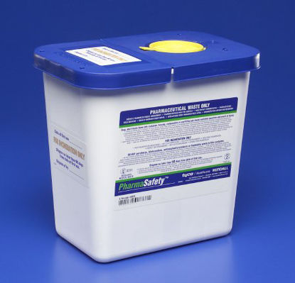 Picture of Pharmaceutical Waste Container PharmaSafety™ 10 H X 10-1/2 W X 7-1/4 D Inch 2 Gallon White Base / Blue Lid Vertical Entry Hinged Lid8820