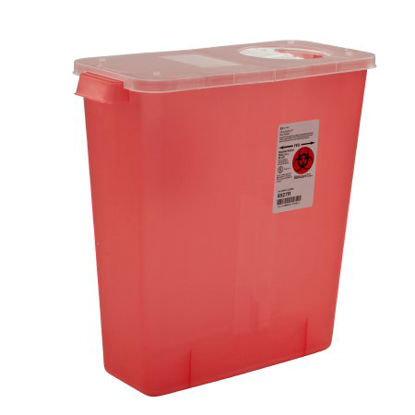 Picture of Sharps Container In-Room™ 13-3/4 H X 13-3/4 W X 6 D Inch 3 Gallon Translucent Red Base / Translucent Lid Vertical Entry Hinged Rotor Lid8527R