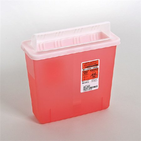 Picture of Sharps Container In-Room™ 11 H X 10-3/4 W X 4-3/4 D Inch 1.25 Gallon Translucent Red Base / Translucent Lid Horizontal Entry Flap Lid851301