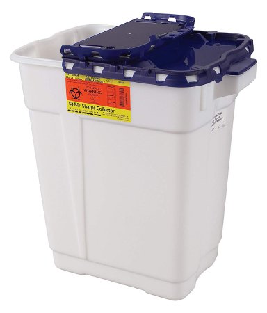 Picture of Pharmaceutical Waste Container Recykleen™ 18-1/2 H X 17-3/4 W X 11-3/4 D Inch 9 Gallon White Base / Blue Lid Vertical Entry Gasketed Sliding Lid305329