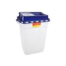 Picture of Pharmaceutical Waste Container Recykleen™ 26-1/4 H X 20 W X 14-3/4 D Inch 19 Gallon White Base / Blue Lid Vertical Entry Gasketed Sliding Lid305328