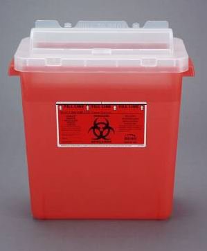 Picture of Sharps Container Bemis™ Sentinel 15 H X 13-7/8 L X 6-7/8 W Inch 3 Gallon Translucent Red Base / Translucent Lid Horizontal Entry Rotating Lid333 030