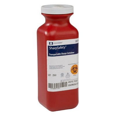 Picture of Sharps Container SharpSafety™ 10-1/2 H X 3-1/2 W X 3-1/2 D Inch 1.5 Quart Red Base / White Lid Vertical Entry Screw On Lid8909