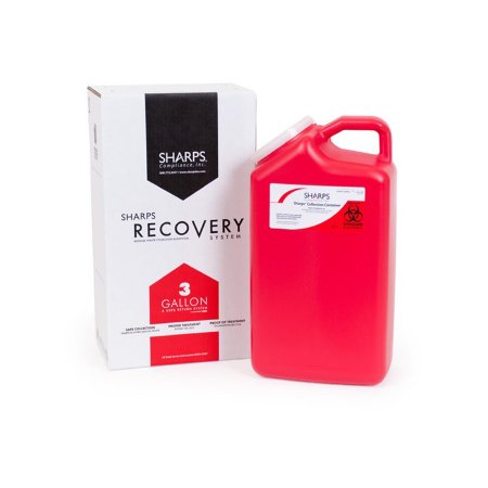 Picture of Mailback Sharps Container Sharps Recovery System™ 17 H X 6 W X 9 L Inch 3 Gallon Red Base / White Lid Vertical Entry Snap On Lid13000-008