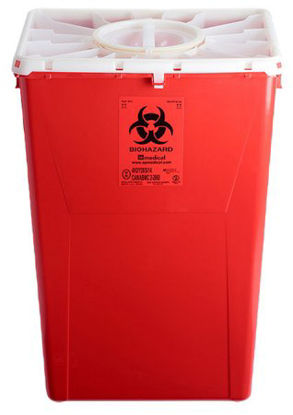 Picture of Sharps Container AP Line 13 L X 17-3/10 W X 24-4/5 H Inch 18 Gallon Red Base / White Lid Vertical Entry Port LidFGAP60MRC001