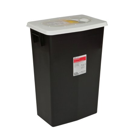 Picture of RCRA Waste Container SharpSafety™ 26 H X 12-3/4 D X 18-1/4 W Inch 18 Gallon Black Base / White Lid Vertical Entry Gasketed Sliding Lid8618RC