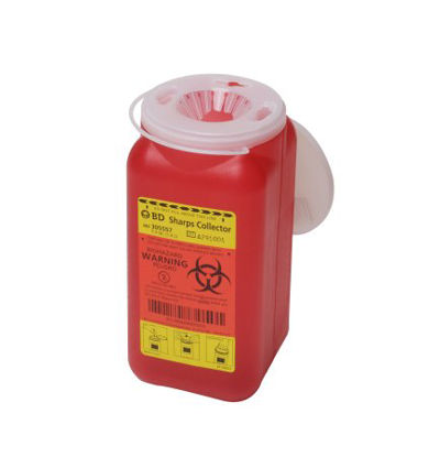 Picture of Sharps Container BD™ 7-1/2 H X 3-3/5 W X 3-3/5 D Inch 1.4 Quart Red Base / Translucent Lid Vertical Entry Hinged Snap On Lid305557