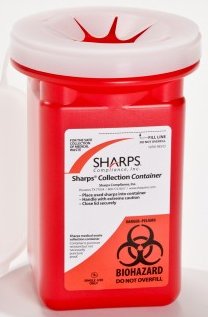 Picture of Sharps Container Pro-Tec® 7 H X 4.5 W X 4.5 L Inch 1 Quart Red Base / Translucent Lid Vertical Entry Snap On Lid60100-120